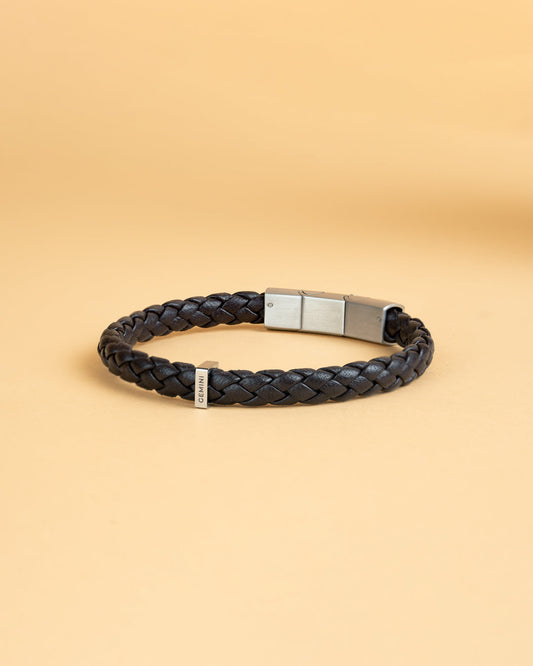 GEMINI Una Single Dark Brown Italian nappa leather bracelet with silverplated finish