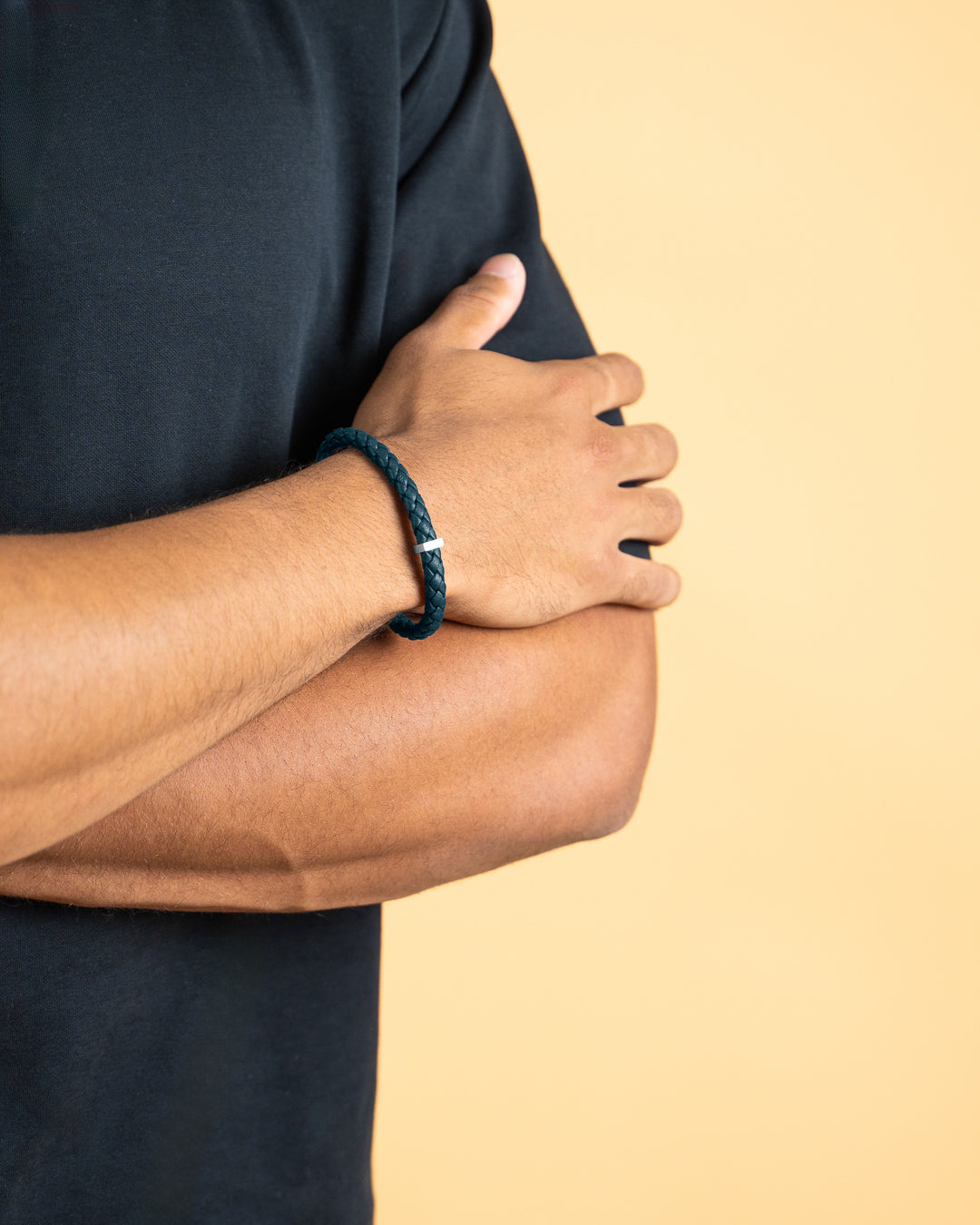 GEMINI Una Single Dark Blue Italian nappa leather bracelet with silverplated finish