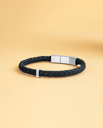 GEMINI Una Single Dark Blue Italian nappa leather bracelet with silverplated finish