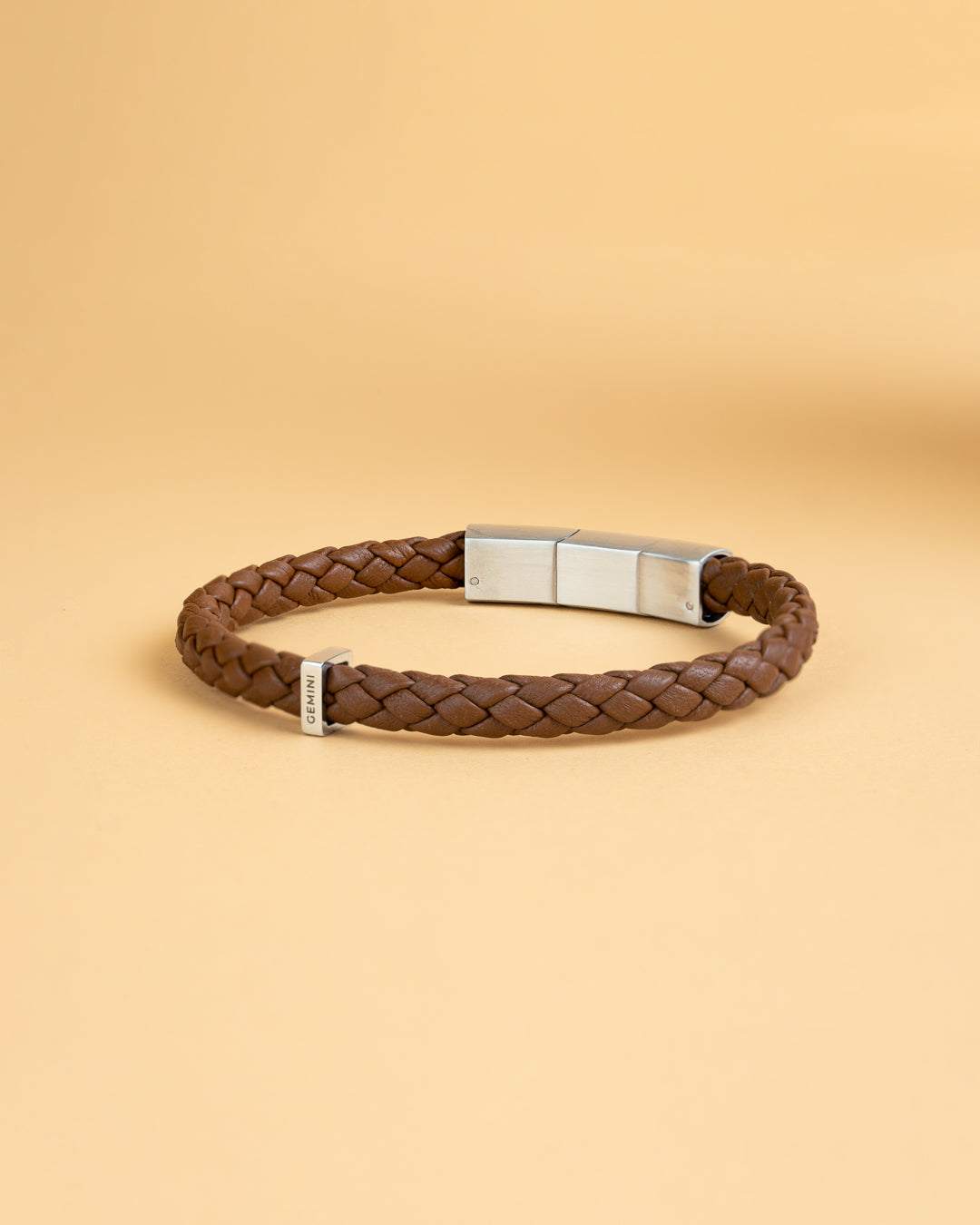 GEMINI Una Light brown Italian nappa leather bracelet