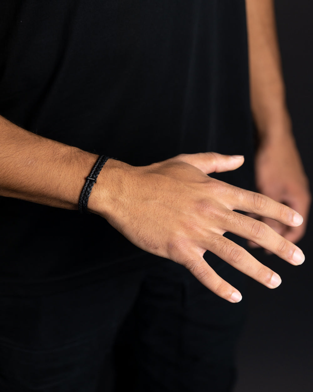 GEMINI Duo Black Italian nappa leather bracelet with black finish