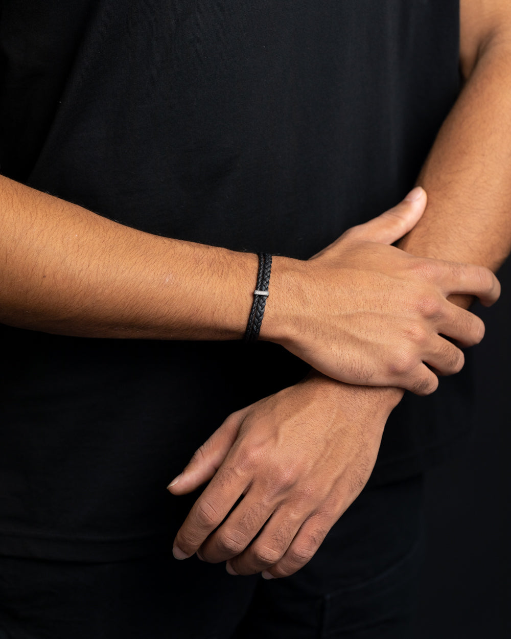 GEMINI Duo Black Italian nappa leather bracelet with black finish