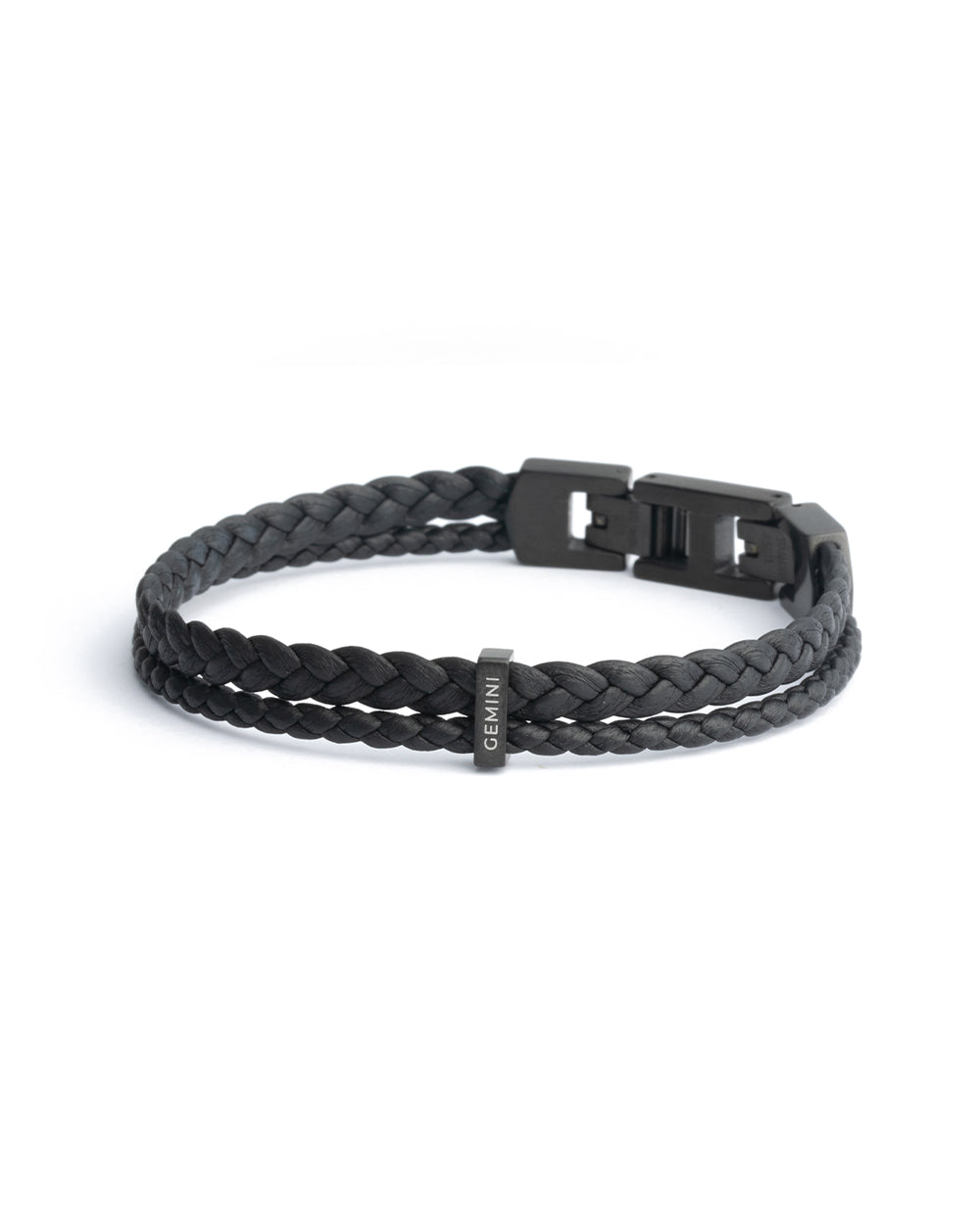 GEMINI Duo Black Italian nappa leather bracelet with black finish