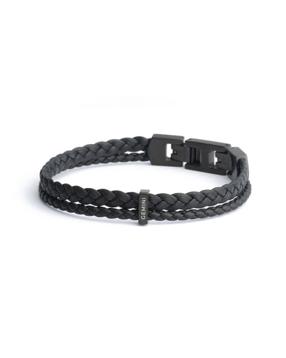 GEMINI Duo Black Italian nappa leather bracelet with black finish