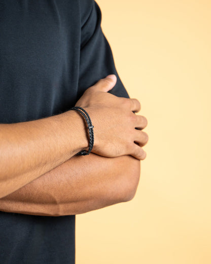 GEMINI Duo Black Italian nappa leather bracelet with black finish