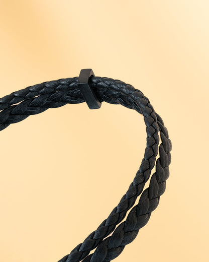 GEMINI Duo Black Italian nappa leather bracelet with black finish