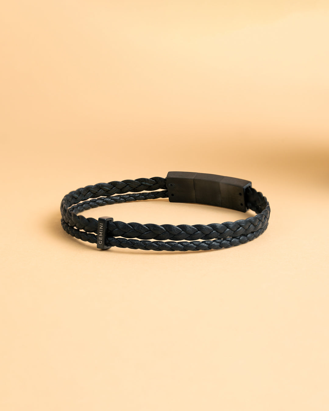 GEMINI Duo Black Italian nappa leather bracelet with black finish