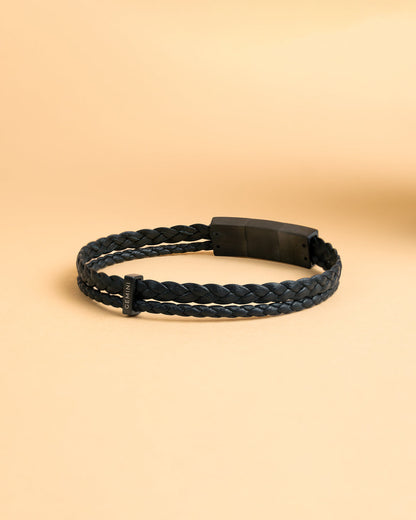 GEMINI Duo Black Italian nappa leather bracelet with black finish