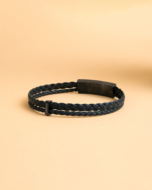 GEMINI Duo Black Italian nappa leather bracelet with black finish