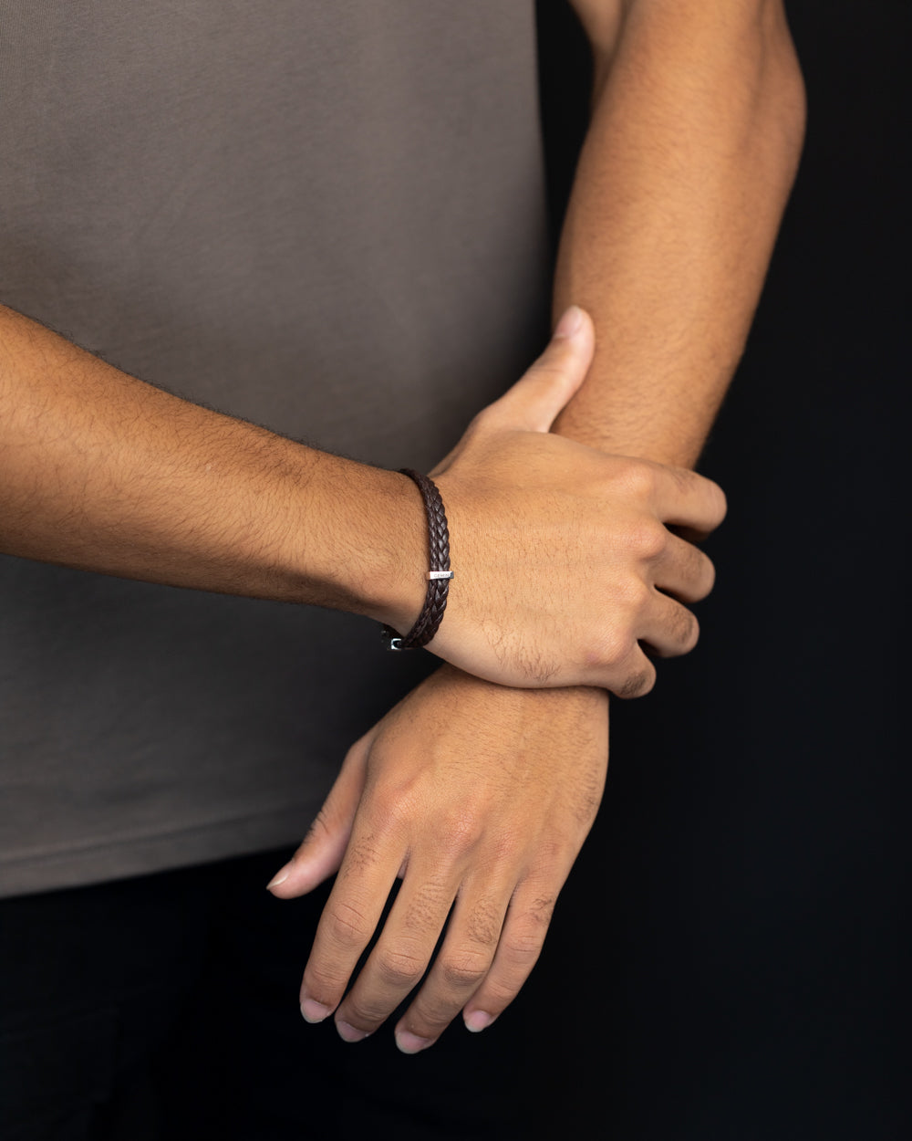 GEMINI DUO Dark brown Italian nappa leather bracelet with silverplated finish