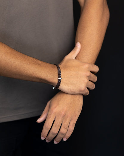 GEMINI DUO Dark brown Italian nappa leather bracelet with silverplated finish