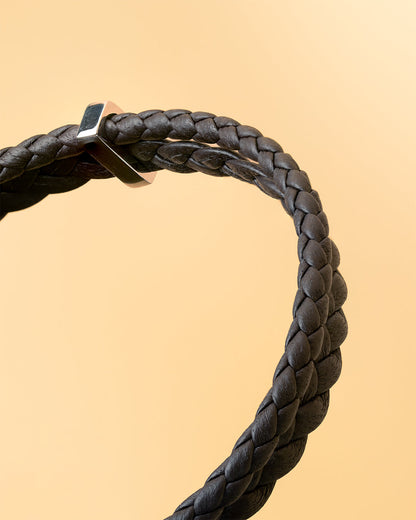 GEMINI DUO Dark brown Italian nappa leather bracelet with silverplated finish