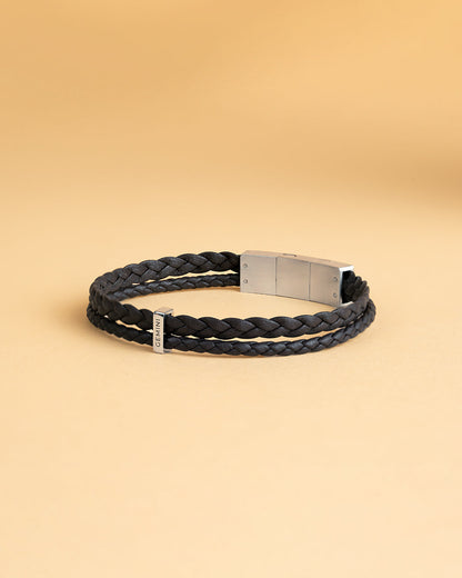 GEMINI DUO Dark brown Italian nappa leather bracelet with silverplated finish