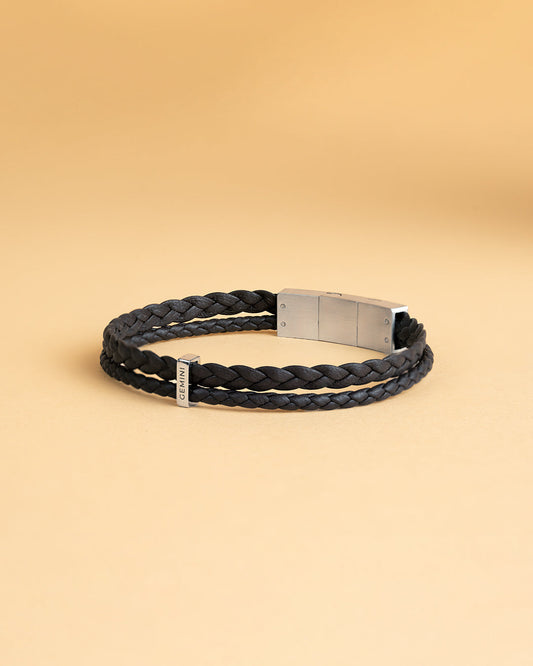 GEMINI DUO Dark brown Italian nappa leather bracelet with silverplated finish