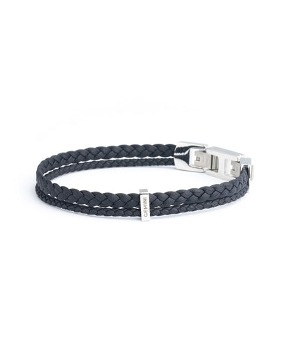 GEMINI Duo Blue Italian nappa leather bracelet with silverplated finish