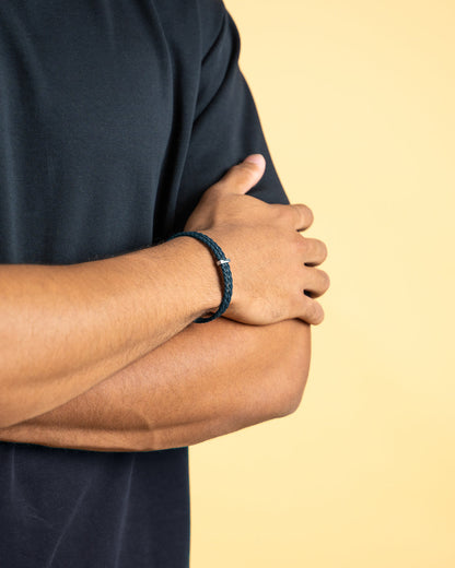 GEMINI Duo Blue Italian nappa leather bracelet with silverplated finish