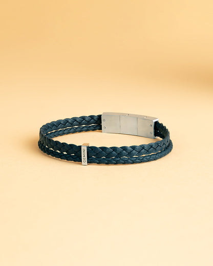 GEMINI Duo Blue Italian nappa leather bracelet with silverplated finish