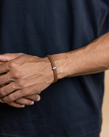 GEMINI Duo Light Brown Italian nappa leather bracelet with silverplated finish