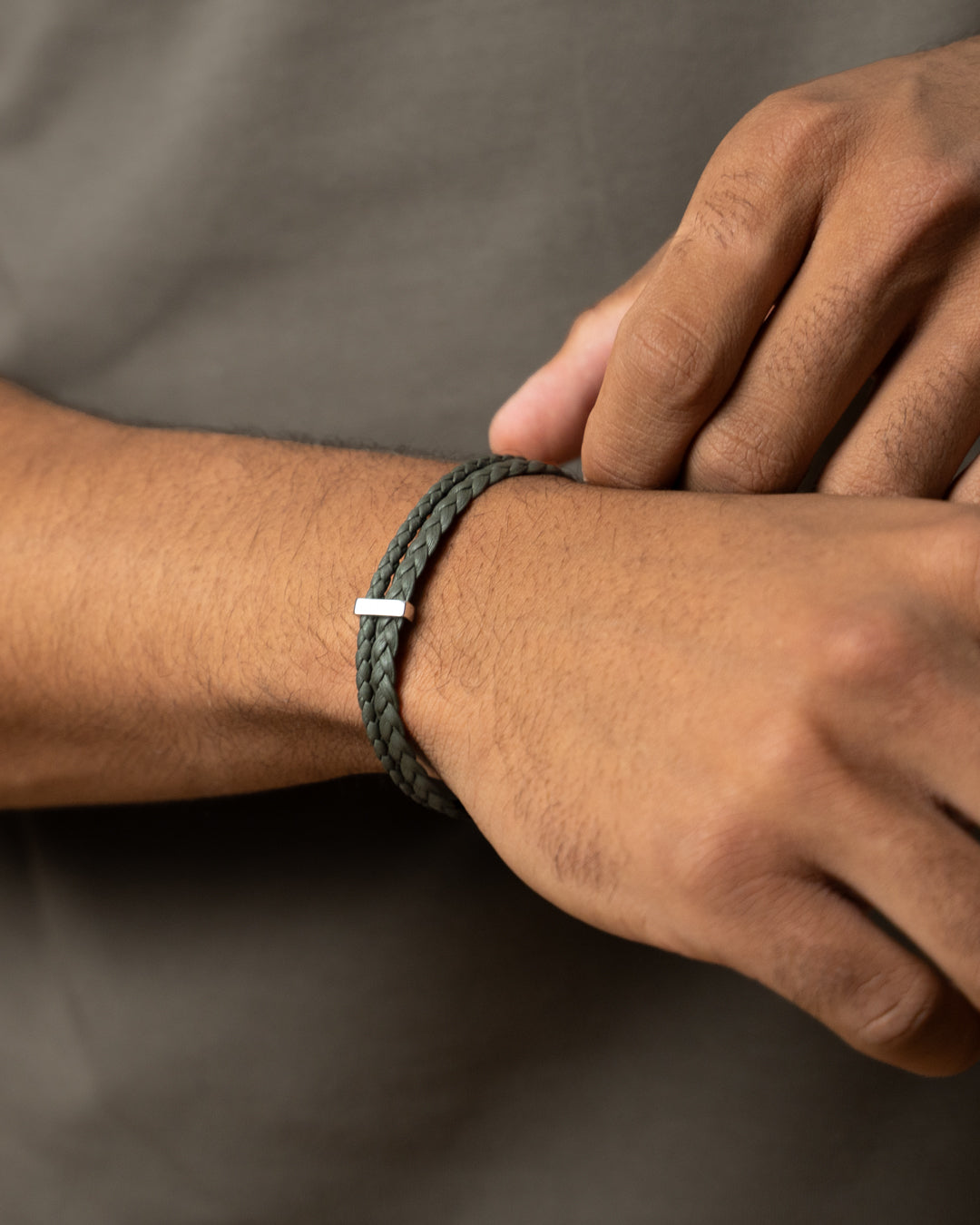 GEMINI Duo Green Italian nappa leather bracelet with silverplated finish