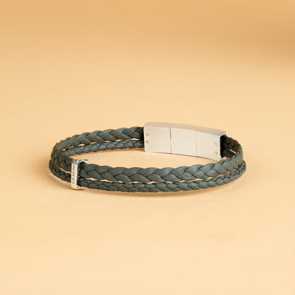 GEMINI Duo Green Italian nappa leather bracelet with silverplated finish