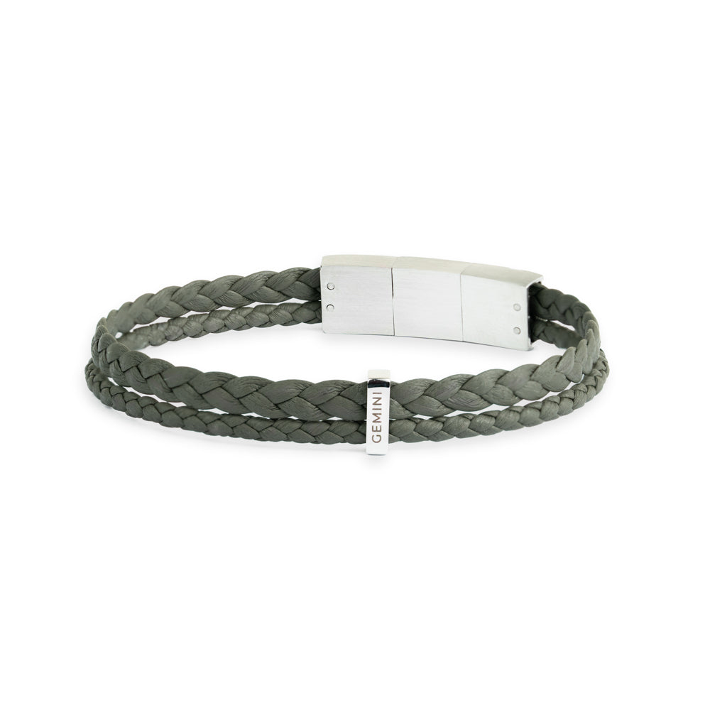 GEMINI Duo Green Italian nappa leather bracelet with silverplated finish