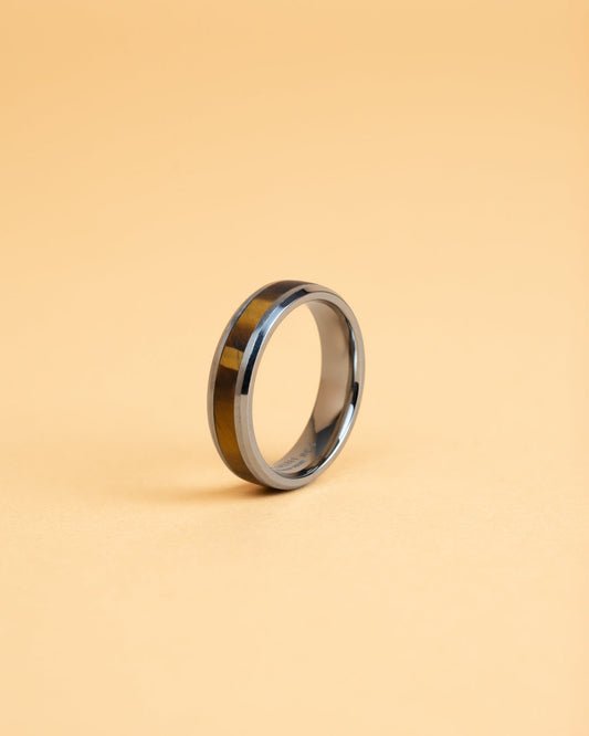 GEMINI Rota 6mm Silver Titanium ring with Tiger Eye stone