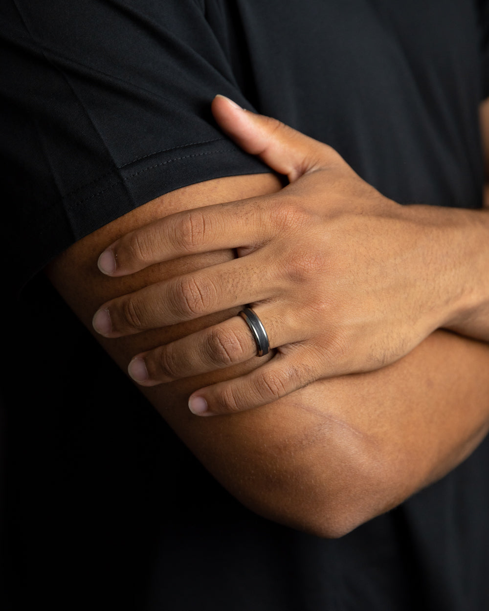 GEMINI Rota 6mm Silver Titanium ring with forged Carbon