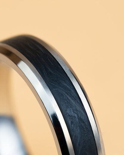 GEMINI Rota 6mm Silver Titanium ring with forged Carbon