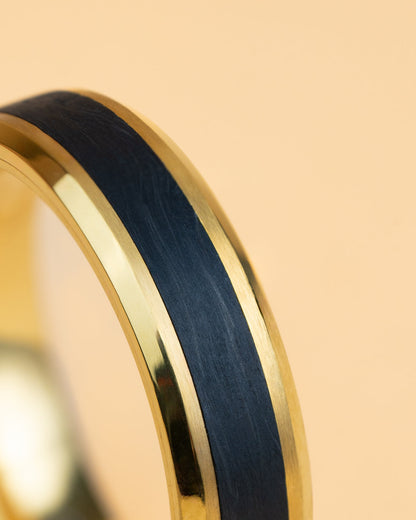 GEMINI Rota 6mm Gold Titanium ring with forged Carbon
