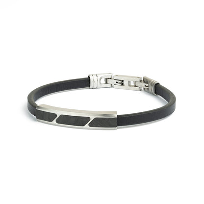GEMINI Stella Black leather bracelet with forged carbon