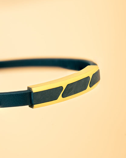 GEMINI Stella Black leather bracelet with gold-plated forged carbon