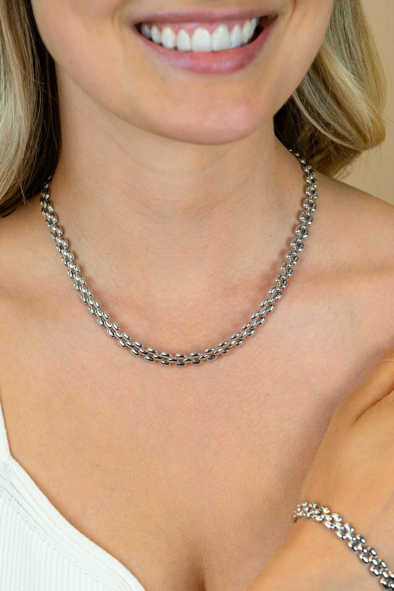 ZINZI zilveren brede rolex-style schakel-collier 8mm breed 43cm