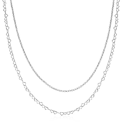 ZINZI zilveren dubbele schakelketting 40–45cm met fijne hartvormige schakels