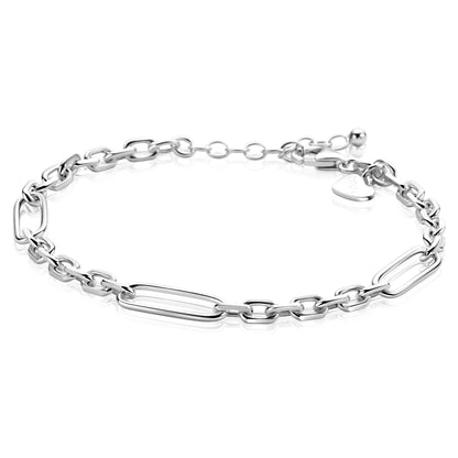 ZINZI zilveren schakelarmband met drie lange ovale schakels 5,5mm breed 18-21cm