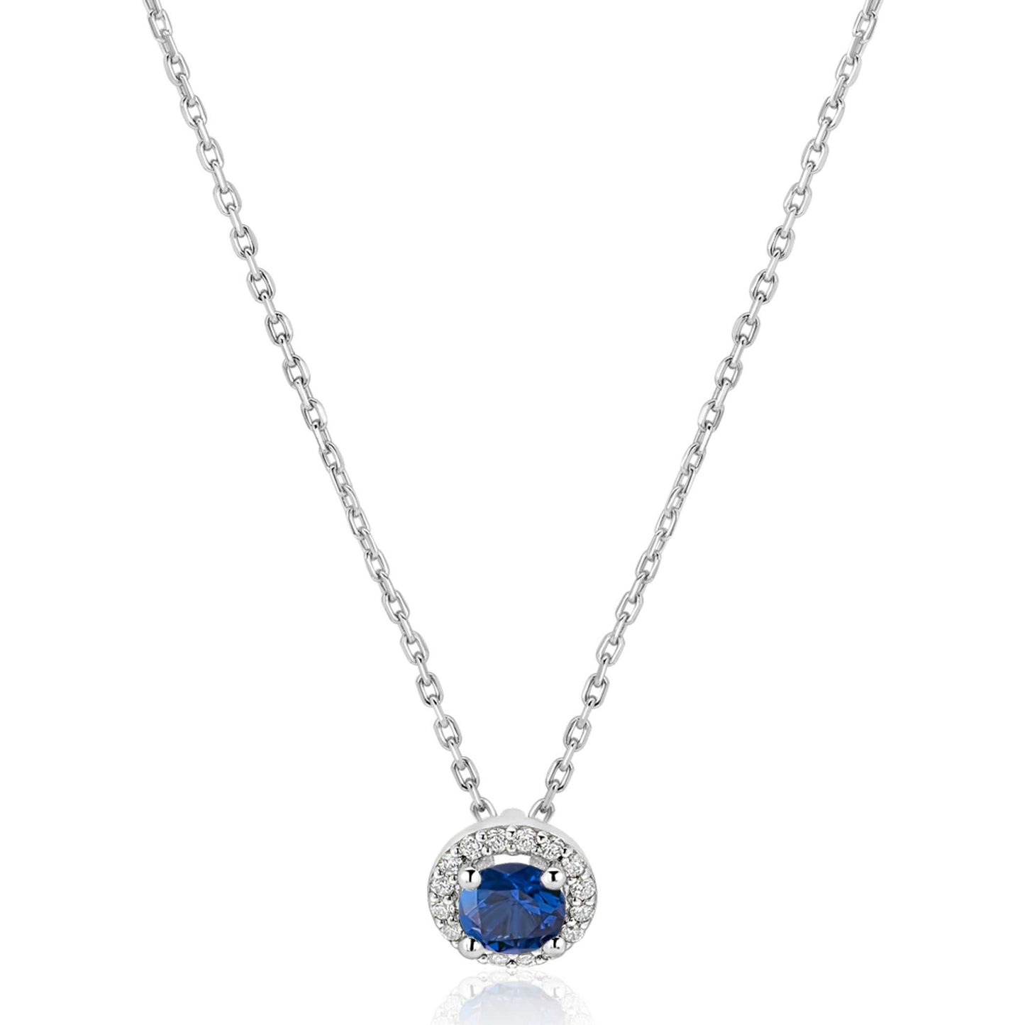 ZINZI zilveren ketting 45cm met saffierblauwe kleursteen in entourage zetting
