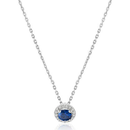 ZINZI zilveren ketting 45cm met saffierblauwe kleursteen in entourage zetting
