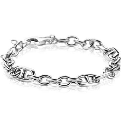 ZINZI zilveren schakel armband, waarbij ronde schakels zijn gecombineerd met zes trendy grotere marine schakels 7,8mm breed 17-20cm