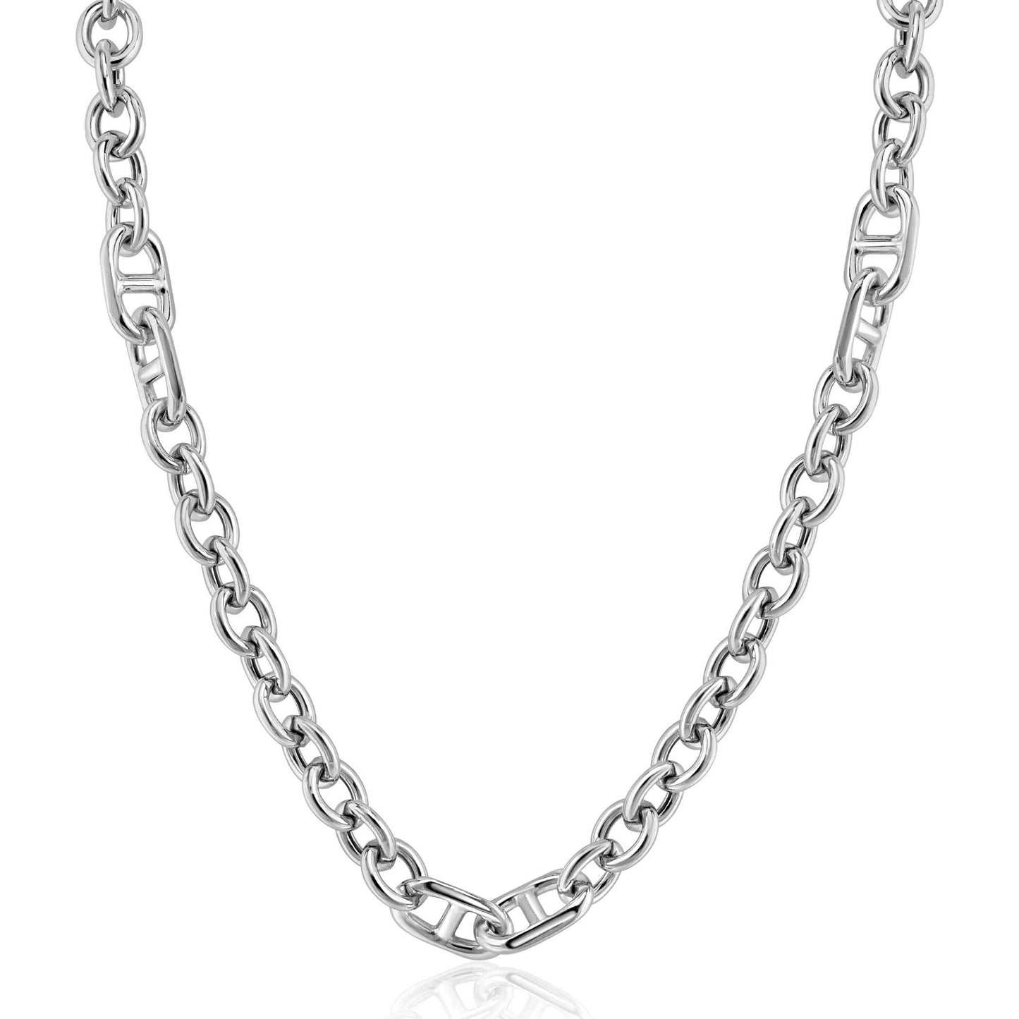 ZINZI zilveren schakel ketting, waarbij ronde schakels zijn gecombineerd met trendy grotere marine schakels 7,4mm breed 42-45cm