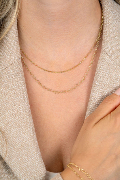 ZINZI goldplated zilveren dubbele schakelketting 40–45cm met fijne hartvormige schakels