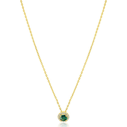 ZINZI goldplated zilveren ketting 45cm met smaragdgroene kleursteen in entourage zetting
