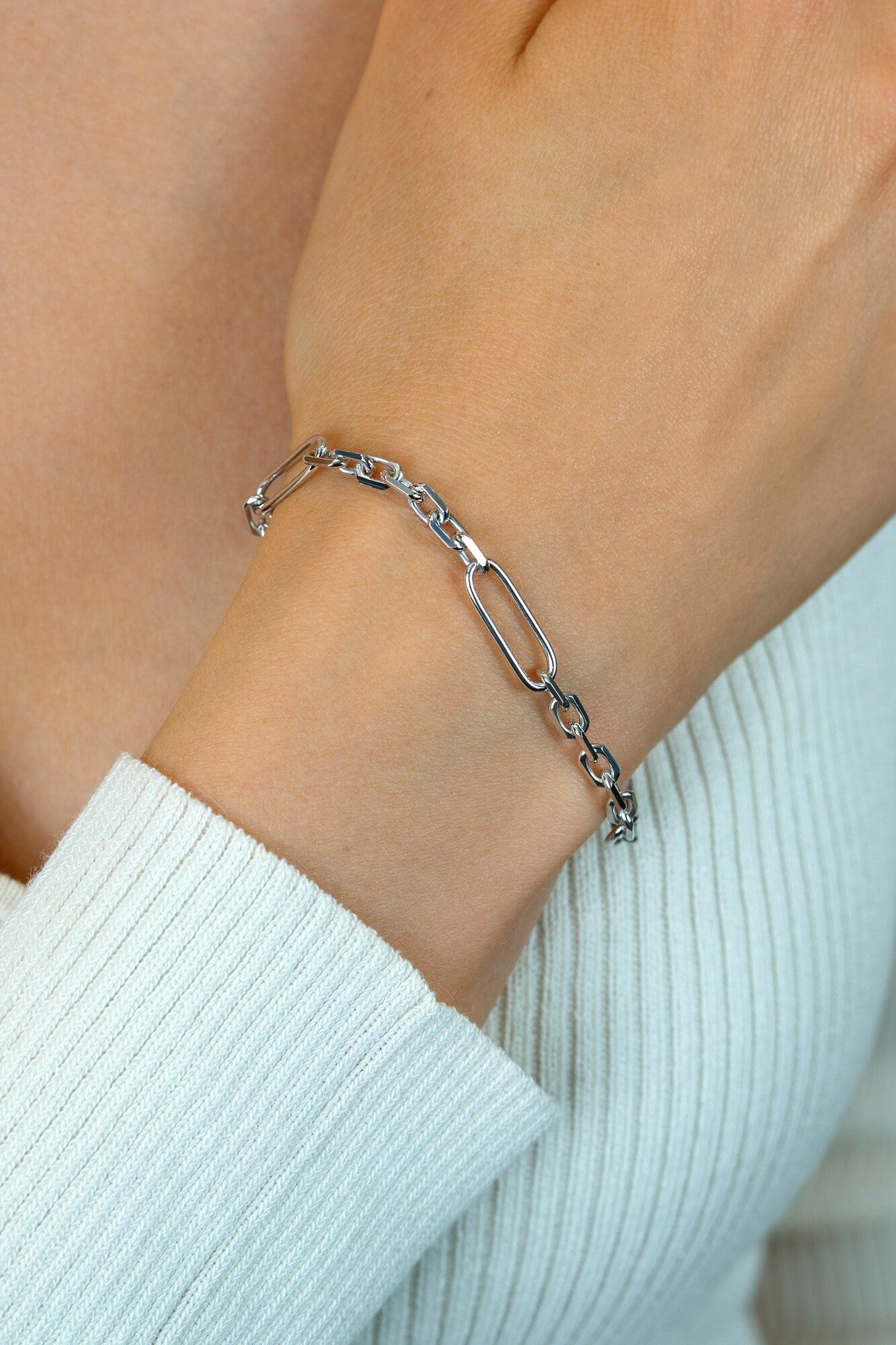 ZINZI zilveren schakelarmband met drie lange ovale schakels 5,5mm breed 18-21cm