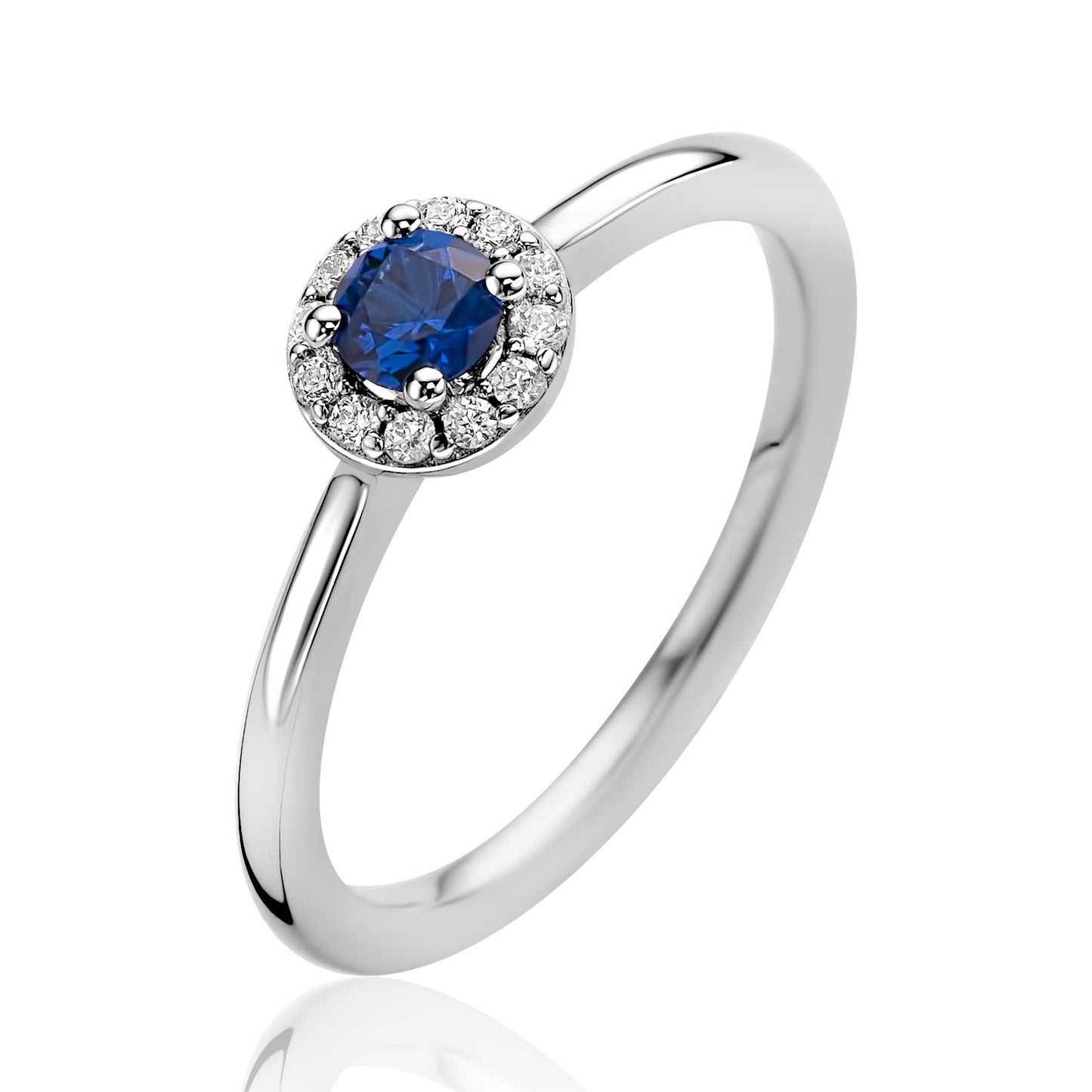 ZINZI zilveren entourage ring bezet met witte zirkonia's en saffierblauwe kleursteen