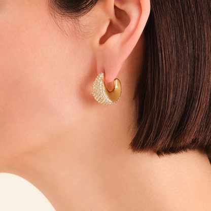 ROSEFIELD Pave moon hoops verguld