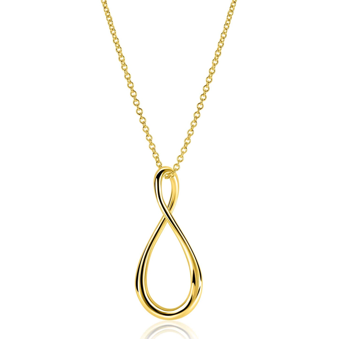 ZINZI goldplated zilveren ketting 60cm met grote gestileerde Infinity-hanger 52mm