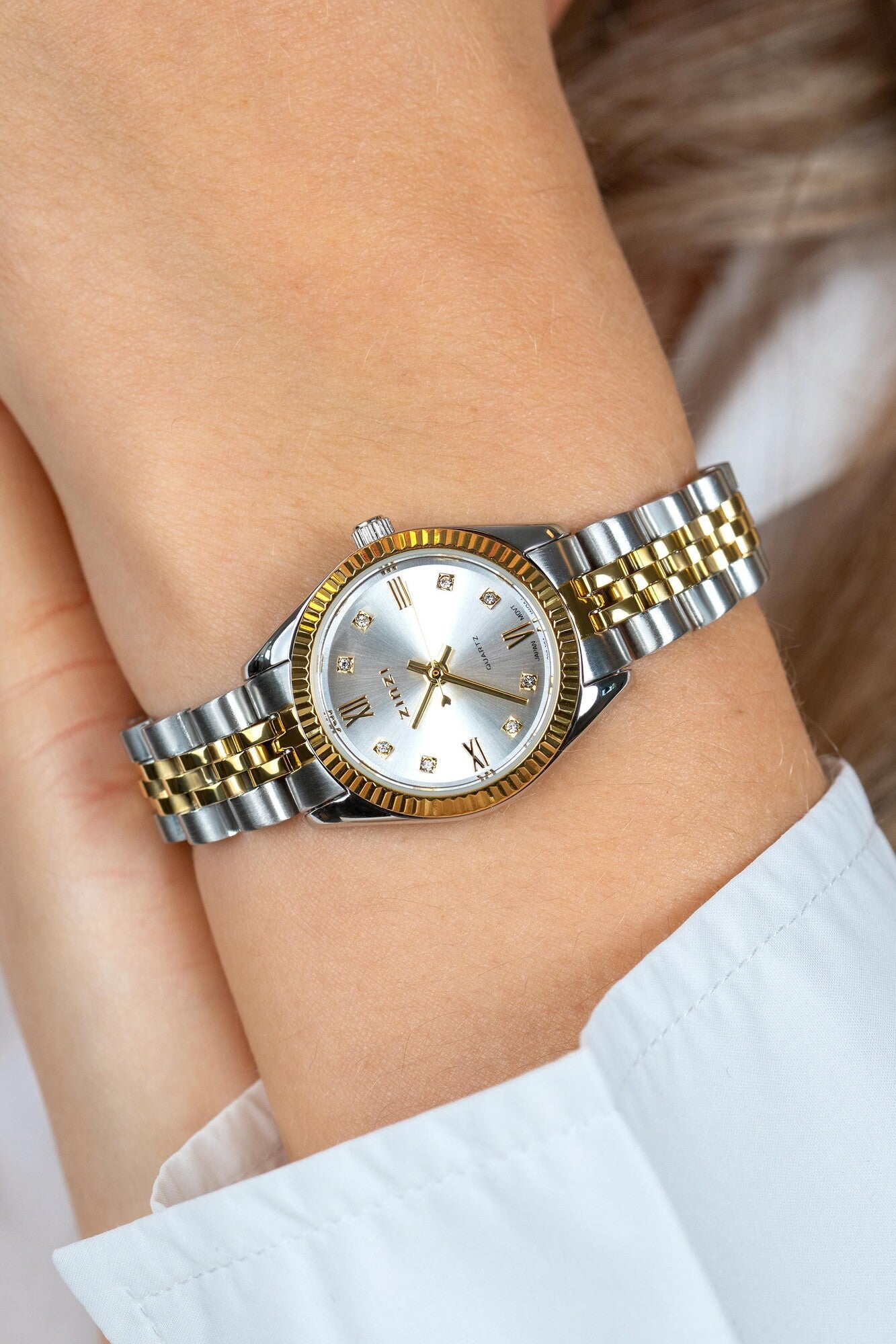 ZINZI Horloge 24MM Zilverkleurig met Zirconia’s