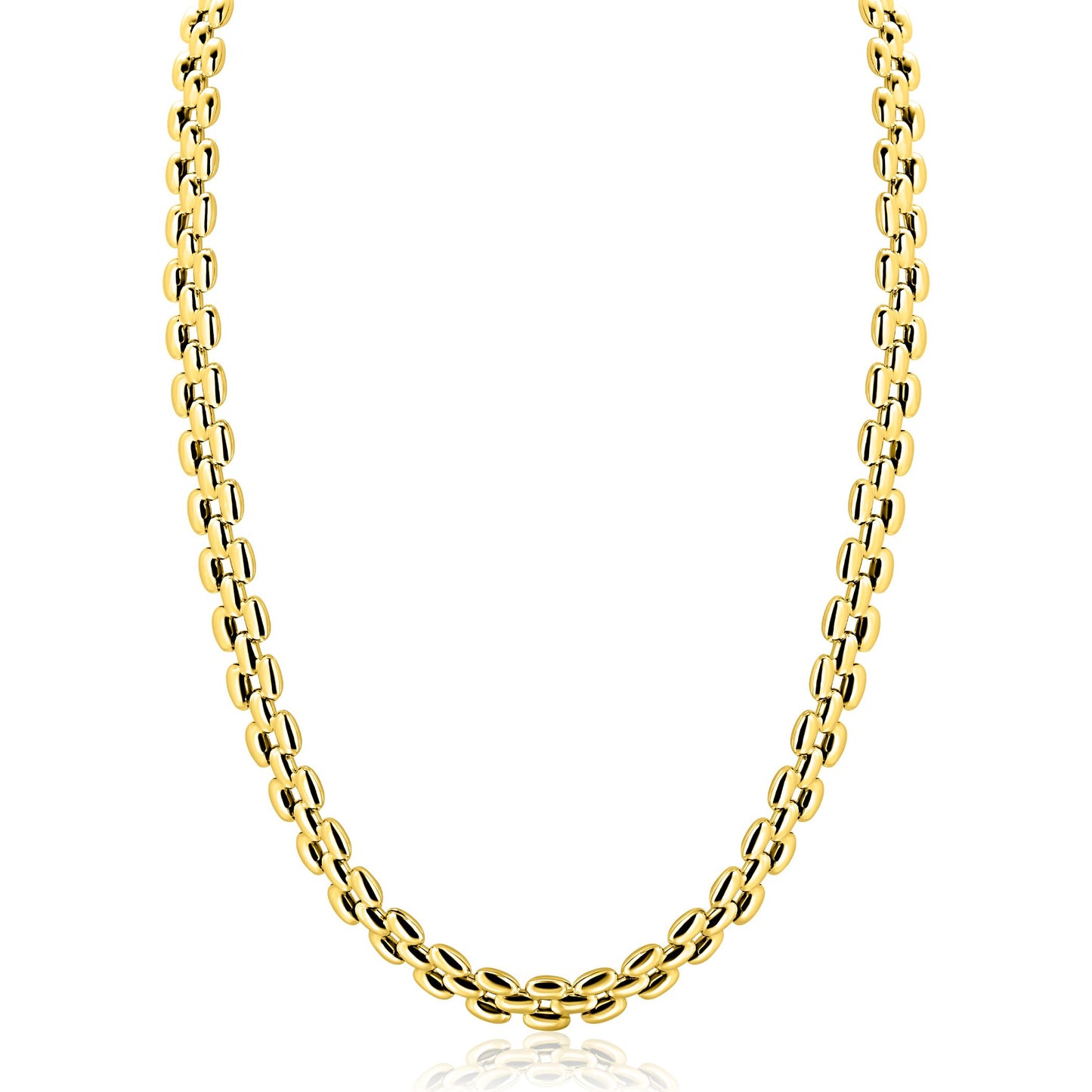 ZINZI gold plated zilveren brede rolex-style schakel-collier 8mm breed 43cm