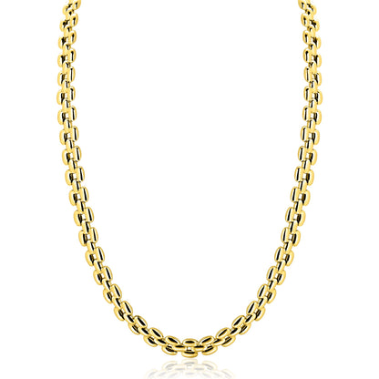 ZINZI gold plated zilveren brede rolex-style schakel-collier 8mm breed 43cm