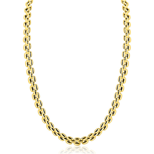 ZINZI gold plated zilveren brede rolex-style schakel-collier 8mm breed 43cm