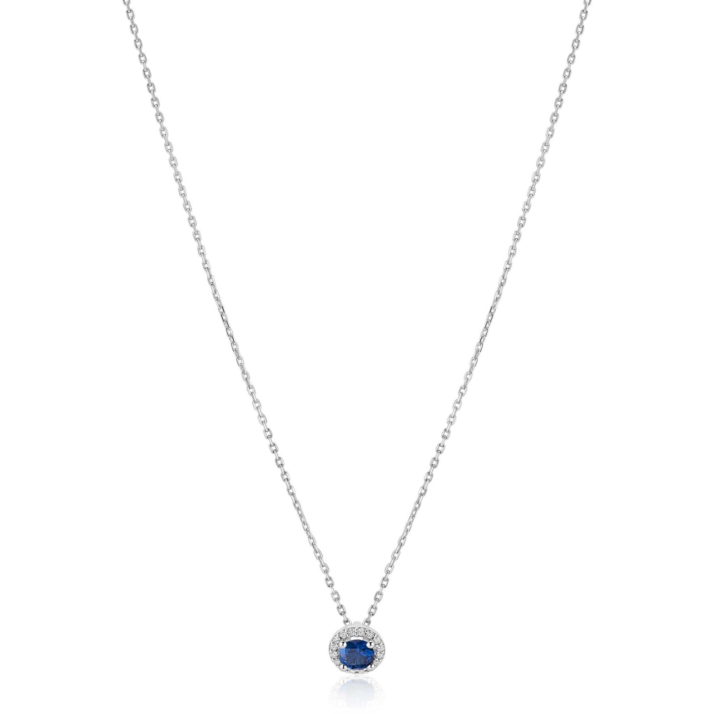 ZINZI zilveren ketting 45cm met saffierblauwe kleursteen in entourage zetting