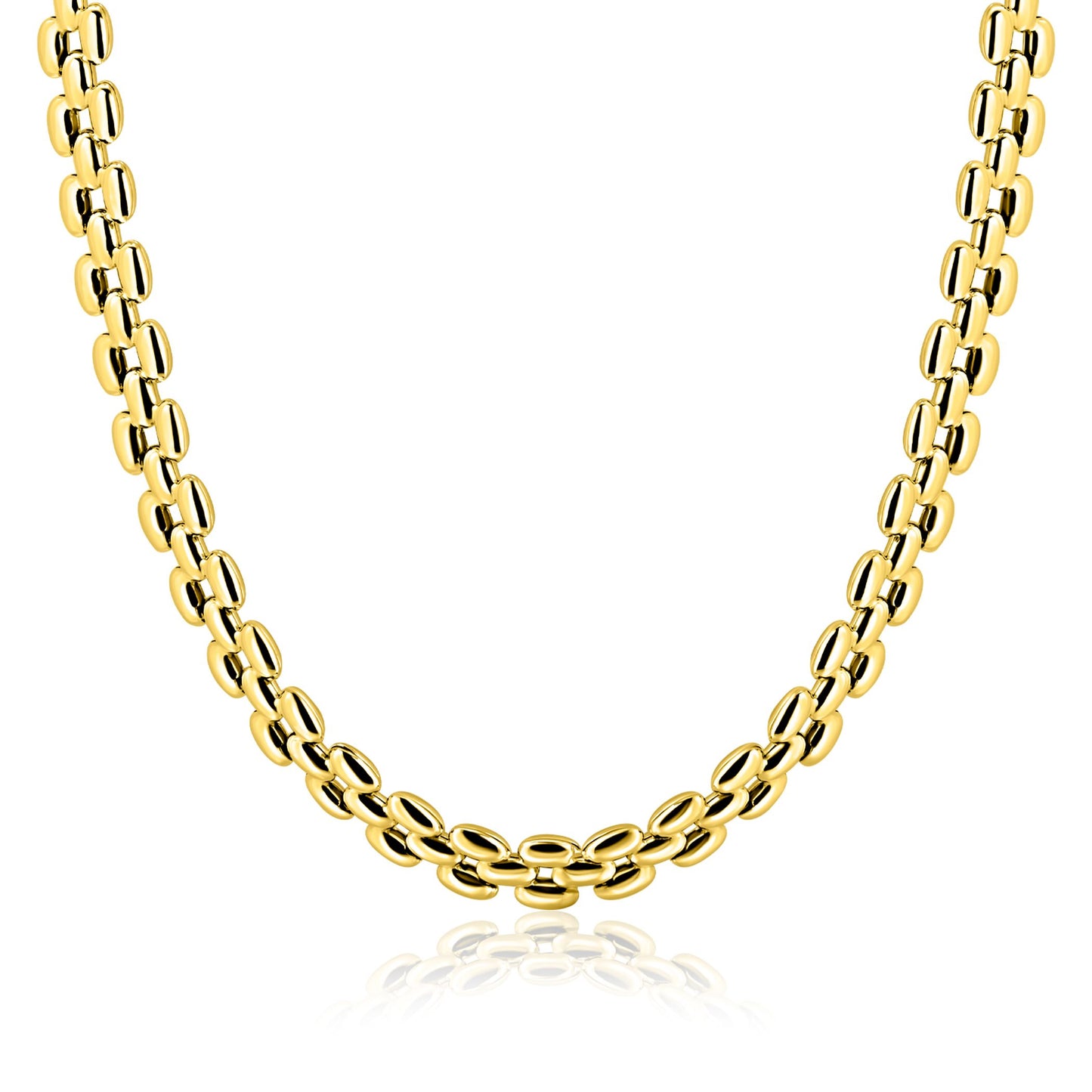 ZINZI gold plated zilveren brede rolex-style schakel-collier 8mm breed 43cm